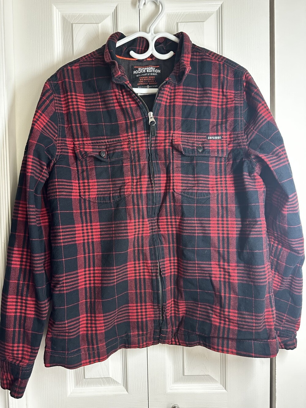 Superdry Rookie Edition Red and Black Plaid Zip-Up Flannel Jacket XL